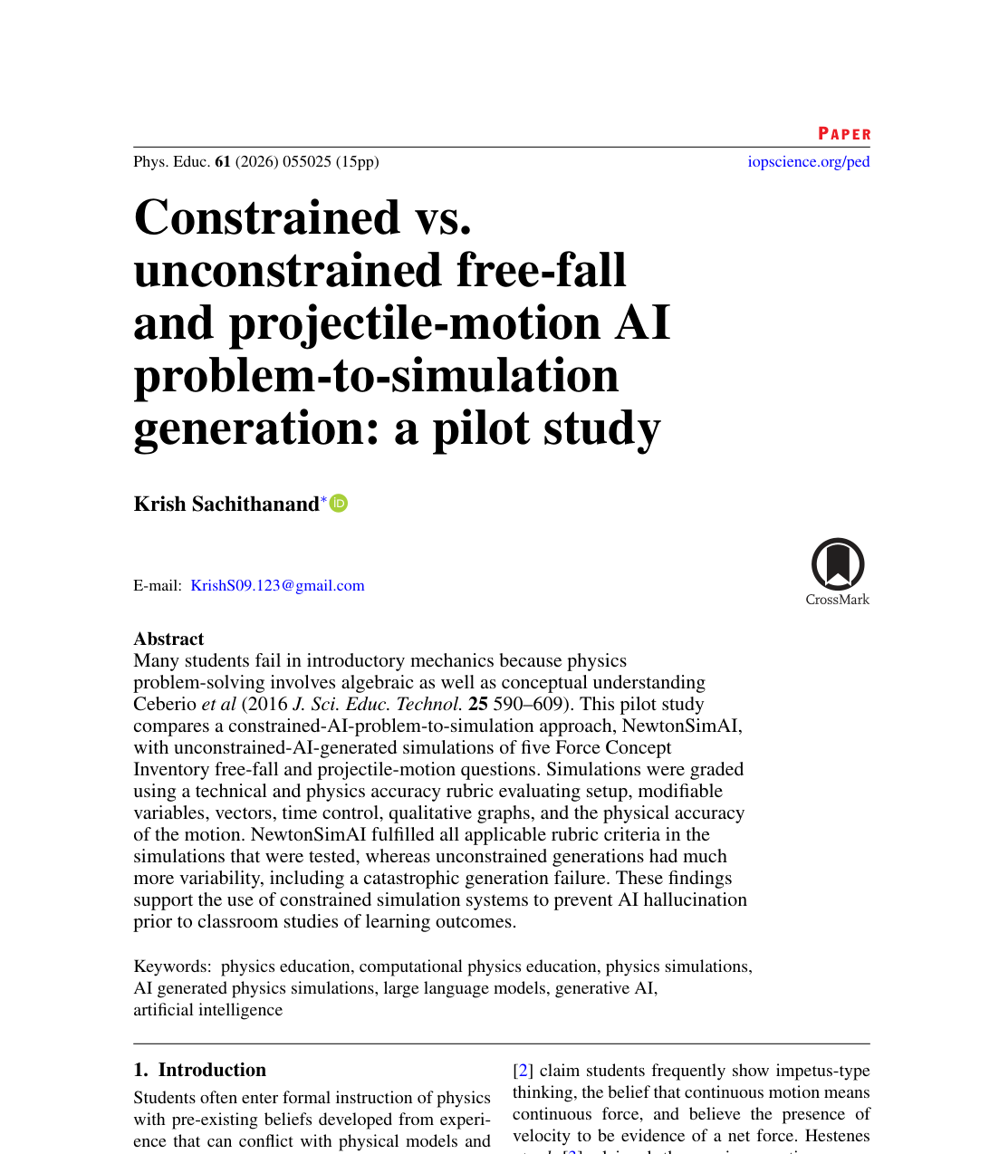 Published NewtonSimAI paper: title, author, and abstract